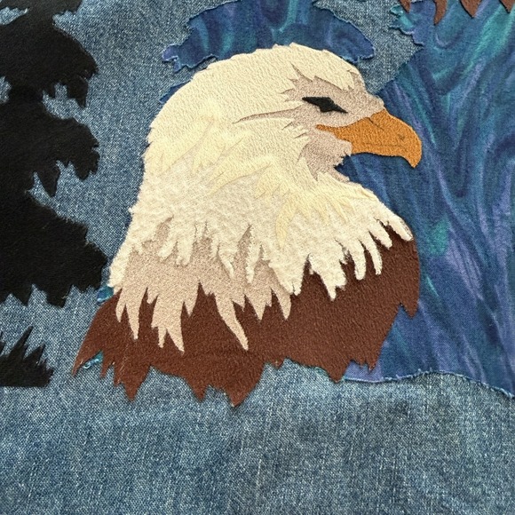 VTG Faded Glory Womens XL Denim Shirt Bald Eagle Nature Western Americana Boho - Picture 16 of 16
